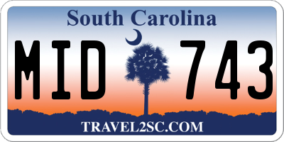 SC license plate MID743