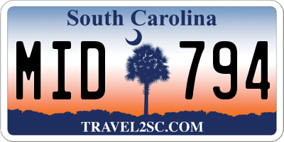 SC license plate MID794