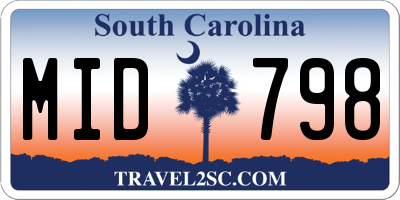 SC license plate MID798