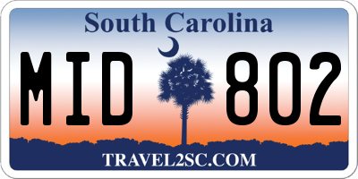 SC license plate MID802