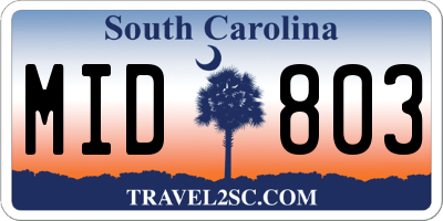 SC license plate MID803