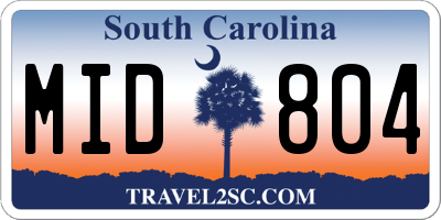 SC license plate MID804