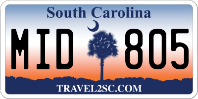 SC license plate MID805