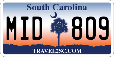 SC license plate MID809