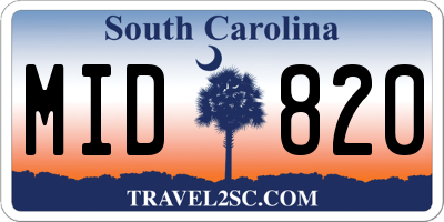 SC license plate MID820