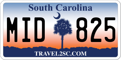 SC license plate MID825