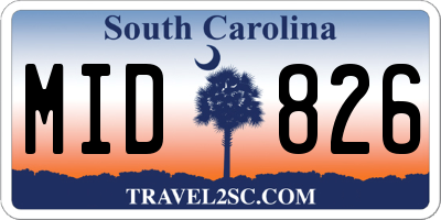 SC license plate MID826