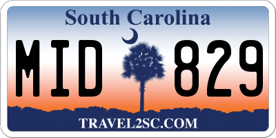 SC license plate MID829
