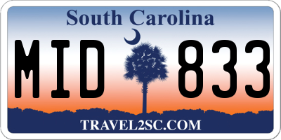 SC license plate MID833