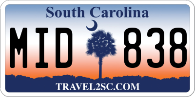 SC license plate MID838