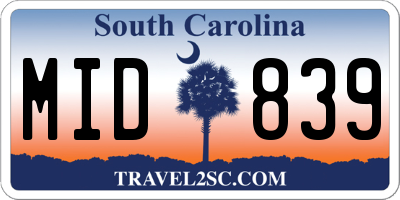 SC license plate MID839