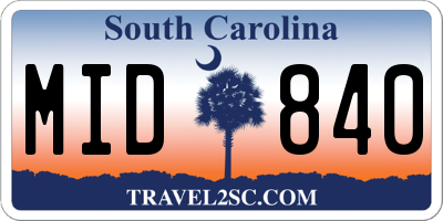 SC license plate MID840