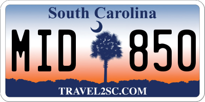 SC license plate MID850