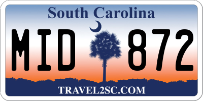 SC license plate MID872