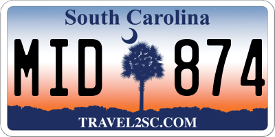 SC license plate MID874