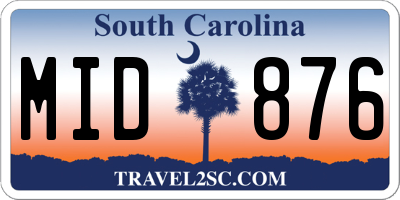 SC license plate MID876