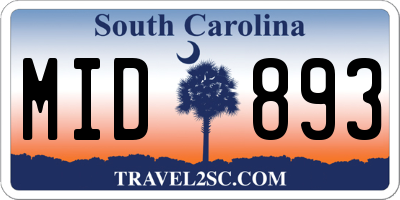 SC license plate MID893