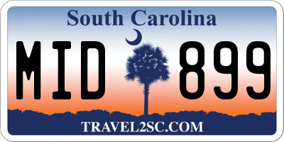 SC license plate MID899