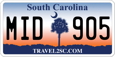SC license plate MID905