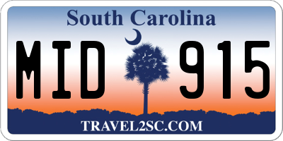SC license plate MID915