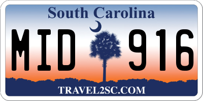 SC license plate MID916