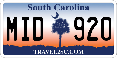 SC license plate MID920