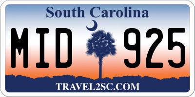 SC license plate MID925