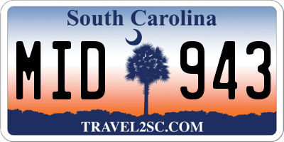 SC license plate MID943