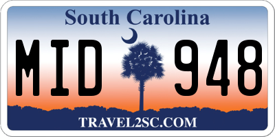 SC license plate MID948