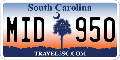 SC license plate MID950