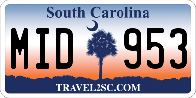 SC license plate MID953