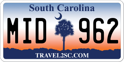 SC license plate MID962