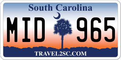 SC license plate MID965