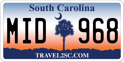 SC license plate MID968