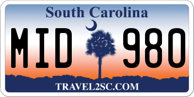 SC license plate MID980