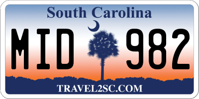 SC license plate MID982