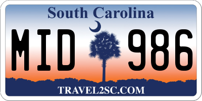 SC license plate MID986