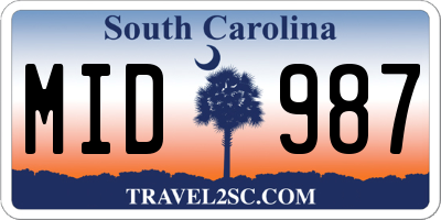 SC license plate MID987