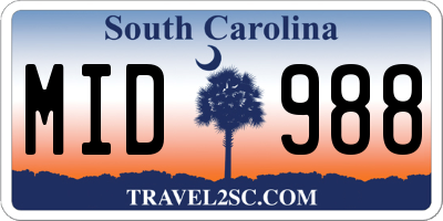 SC license plate MID988