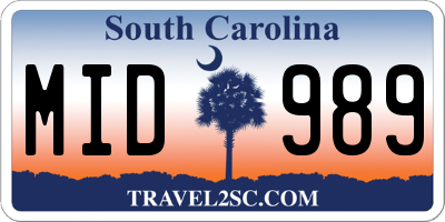 SC license plate MID989