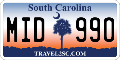 SC license plate MID990