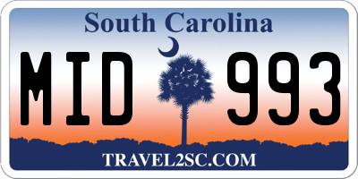 SC license plate MID993