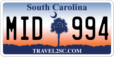 SC license plate MID994