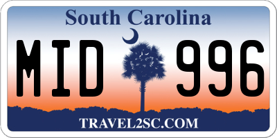 SC license plate MID996