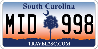 SC license plate MID998