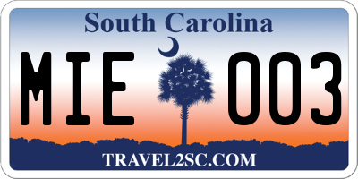 SC license plate MIE003