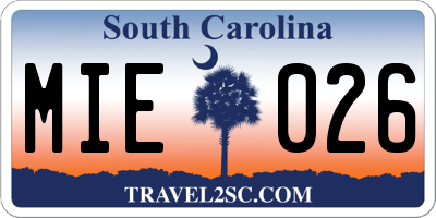 SC license plate MIE026