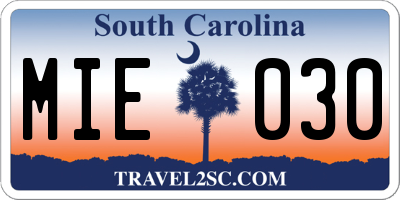 SC license plate MIE030