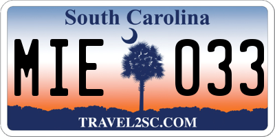 SC license plate MIE033