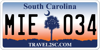 SC license plate MIE034